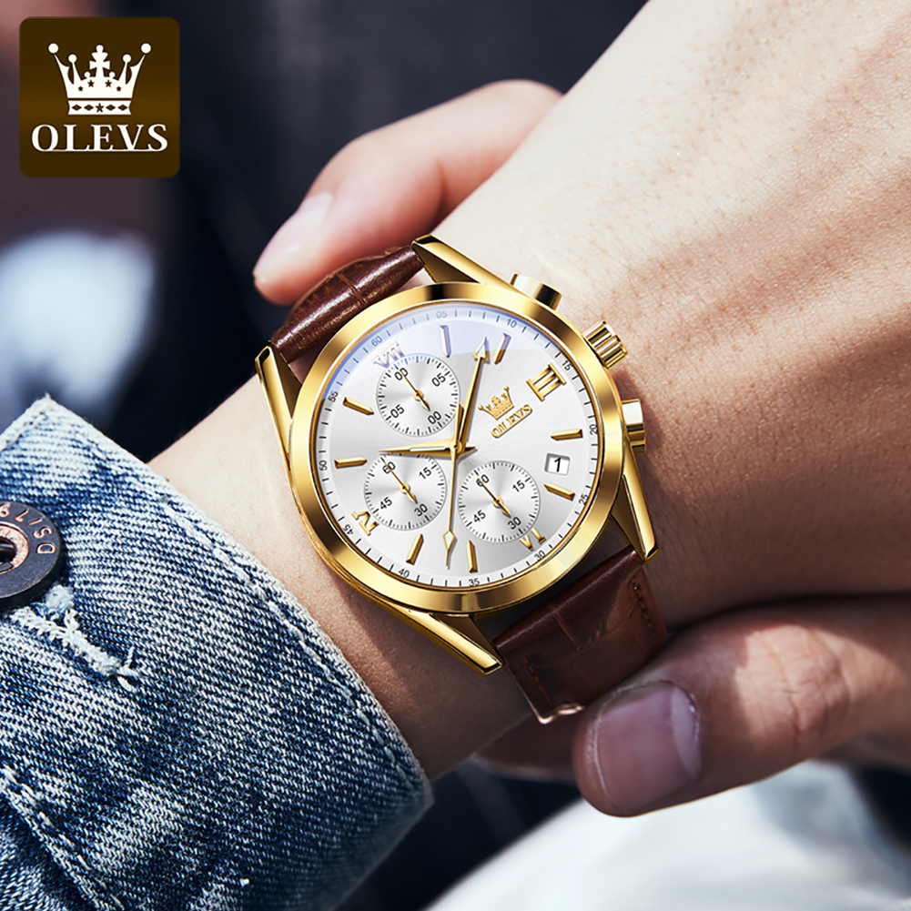 Olevs 2872 Chronograaf Heren P - Leather Watch Band Men recensie en prijs